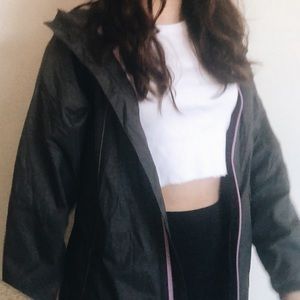 grey north face rain coat